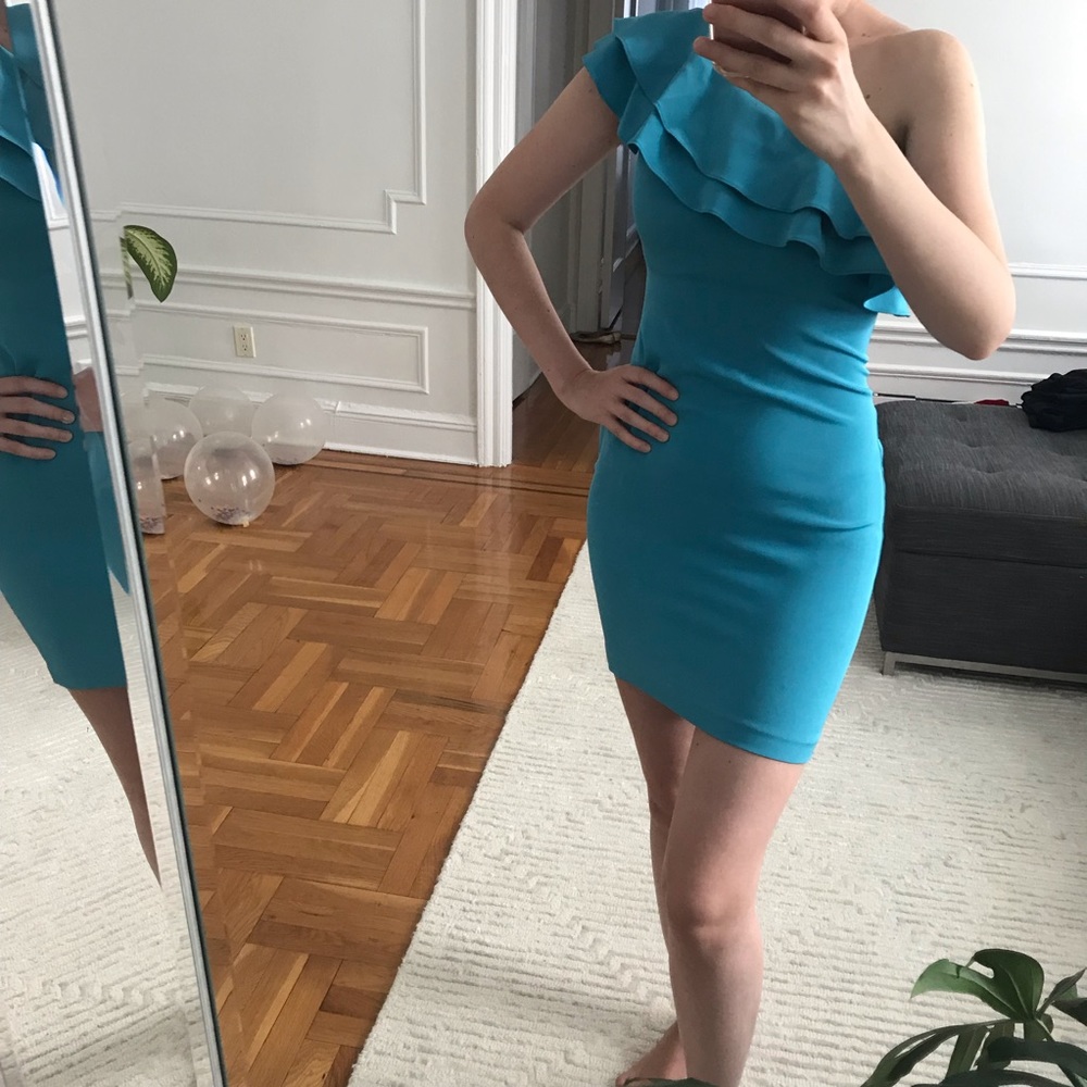 Silk One Shoulder Ruffle Dress